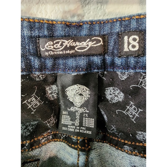 Vintage Ed Hardy Rhinestone "Love Kills Slowly" Jeans Size‎ 18 Denim Skull Heart - Picture 4 of 8